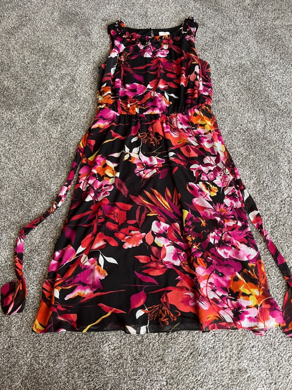 CJ Banks Black Midi Dress with Pink and Orange Floral Print